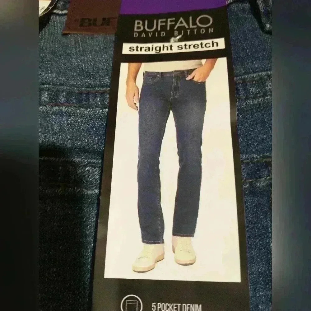 Buffalo men's 40x34 blue REPREVE straight stretch jeans 5 pocket denim NWT - Picture 2 of 4